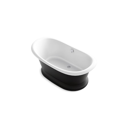 Kohler Soaking Tub, 66-1/8 in L, 32-1/2 in W, White, Cast Iron, Center 21000-P5-0